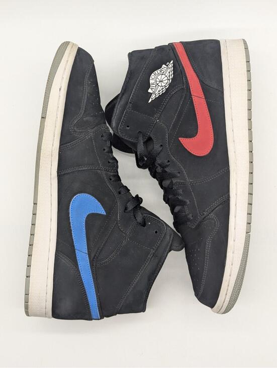 Mens Size 11.5 Air Jordan 1 Mid Multicolor Swoosh Black Red Blue 554724-065 Shoe main image 4